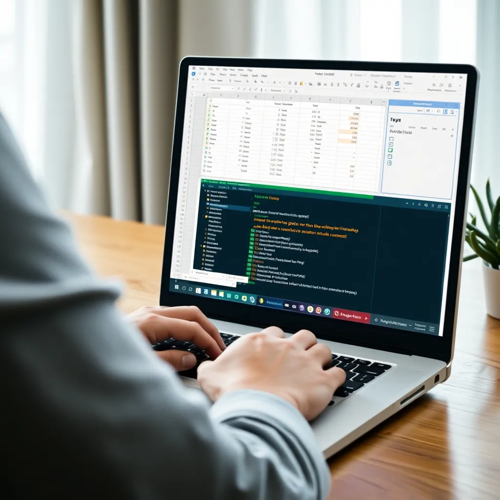 Študent pracujúci s Excel VBA, programujúci makrá na notebooku