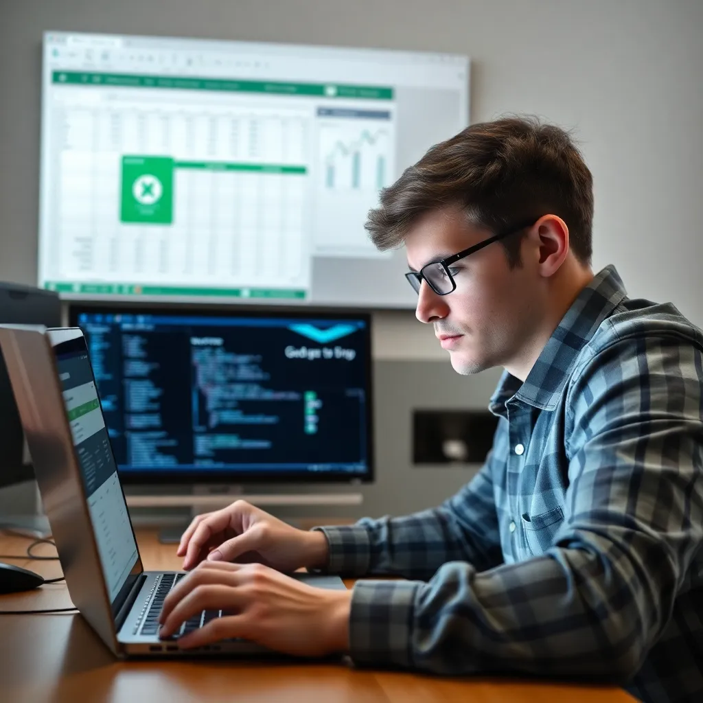 Študent pracujúci na Excel tabuľkách na laptope